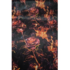 Cetim Estampado Digital Rosas de Fogo COM DEFEITO NA COSTURA - Comprimento 2 m x Largura 1,47 m 