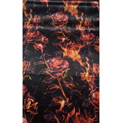 Cetim Estampado Digital Rosas de Fogo COM DEFEITO NA COSTURA - Comprimento 2 m x Largura 1,47 m 