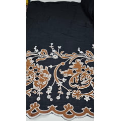Viscolinho Premium Dior Bordado Fundo Preto Barrado Marrom - Comprimento 1,50 m x Largura 1,40 m 
