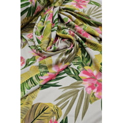 Crepe Haya Estampado ST25 FOLHAGENS FUNDO BEGE - Comprimento 3 m x Largura 1,50 m 