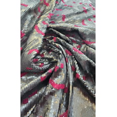 Paetê Bordado Tons de Cinza e Pink NV - Comprimento 1 m x Largura 1,40 m 