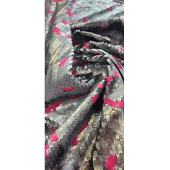 Paetê Bordado Tons de Cinza e Pink NV - Comprimento 1 m x Largura 1,40 m 