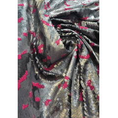 Paetê Bordado Tons de Cinza e Pink NV - Comprimento 1 m x Largura 1,40 m 
