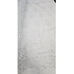 Tule Bordado com Bico Branco Modelo 39DC1 - Comprimento 5 m x Largura 1,30 m 