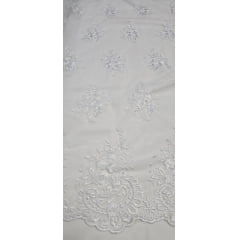Tule Bordado com Bico Branco Modelo 39DC1 - Comprimento 5 m x Largura 1,30 m 