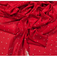 Mousseline Toque de Seda Com Strass Vermelho Ferrari - Comprimento 3,70 m x Largura 1,50 m 
