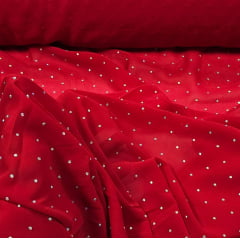 Mousseline Toque de Seda Com Strass Vermelho Ferrari - Comprimento 3,70 m x Largura 1,50 m 