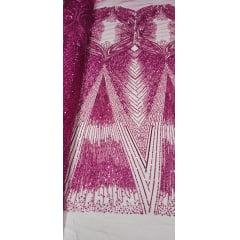 Tule Bordado com Pedrarias Premium  Pink HS2781  - Comprimento 0,50 cm x Largura 1,30 m 