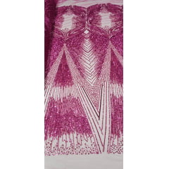 Tule Bordado com Pedrarias Premium  Pink HS2781  - Comprimento 0,50 cm x Largura 1,30 m 