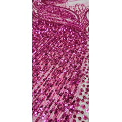 Tule Bordado com Pedrarias Premium  Pink HS2781  - Comprimento 0,50 cm x Largura 1,30 m 
