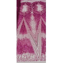 Tule Bordado com Pedrarias Premium  Pink HS2781  - Comprimento 0,50 cm x Largura 1,30 m 