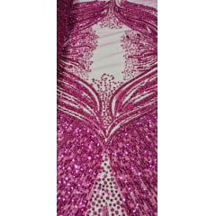 Tule Bordado com Pedrarias Premium  Pink HS2781  - Comprimento 0,50 cm x Largura 1,30 m 