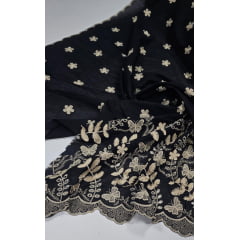 Layse Bordada Premium 3D Bicolor Preto com Kaki  - Comprimento 2,50 m x Largura 1,30 m 
