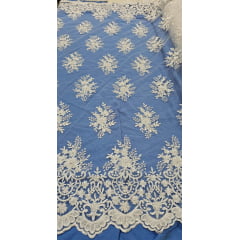 Tule Bordado com Pedrarias Branco I17 - Comprimento 1,80 m x Largura 1,30 m 