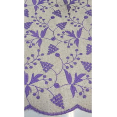 Linho Trovata Bordado Natural Uvas Lavanda - Largura 1,28 m x Comprimento 0,40 cm