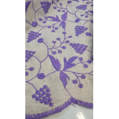 Linho Trovata Bordado Natural Uvas Lavanda - Largura 1,28 m x Comprimento 0,40 cm