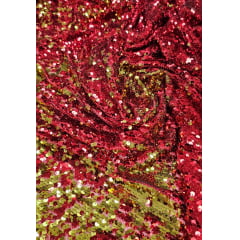 Paetê Bordado Reversível Vermelho com Dourado - Comprimento 0,60 cm x Largura 1,35 m 
