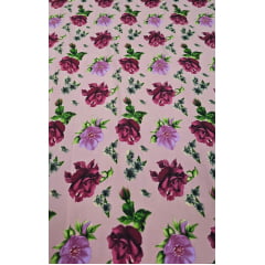 Crepe Haya Estampado ST25 ROSAS MARSALA  FUNDO GOIABA COM SUJEIRA - Comprimento 1 m x Largura 1,50 m  