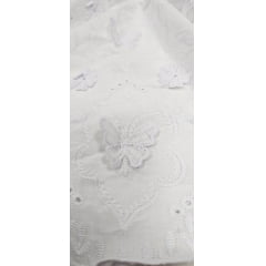 Layse Bordada Premium Borboletas em 3D Branca - Comprimento 1 m x Largura 1,30 m 