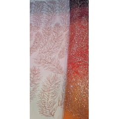 Tule Bordado com Pedrarias em Ramos Degradê Roxo e Laranja - Comprimento 0,40 cm x Largura 1,30 m 