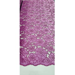 Renda Guipir Aveludada Fucsia Modelo 03 - Comprimento 0,95 cm x Largura 1,40 m 