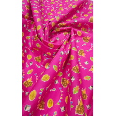 Chitão Estampada Festa Junina Fundo Rosa - Comprimento 1,80 m x Largura 1,45 m 