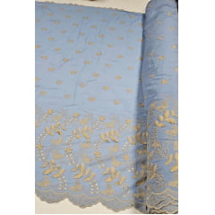 Layse Bordada Premium 3D Bicolor Azul Serenity com Kaki   - Comprimento 1 m x Largura 1,30 m 