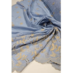 Layse Bordada Premium 3D Bicolor Azul Serenity com Kaki  FURADO  - Comprimento 0,80 CM x Largura 1,30 m
