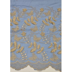 Layse Bordada Premium 3D Bicolor Azul Serenity com Kaki  FURADO  - Comprimento 0,80 CM x Largura 1,30 m