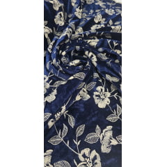 Veludo Cristal Bordado Floral Azul Marinho - Comprimento 1,50 m x Largura 1,45