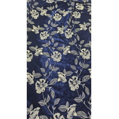 Veludo Cristal Bordado Floral Azul Marinho - Comprimento 1,50 m x Largura 1,45