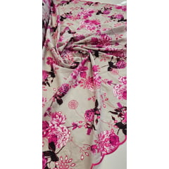Layse Bordada Premium Estampada Pink e Kaki Coleção 2024 - Comprimento 2 m x Largura 1,38 m