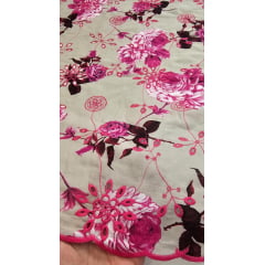 Layse Bordada Premium Estampada Pink e Kaki Coleção 2024 - Comprimento 2 m x Largura 1,38 m