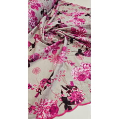 Layse Bordada Premium Estampada Pink e Kaki Coleção 2024 - Comprimento 2 m x Largura 1,38 m