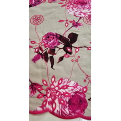 Layse Bordada Premium Estampada Pink e Kaki Coleção 2024 - Comprimento 2 m x Largura 1,38 m