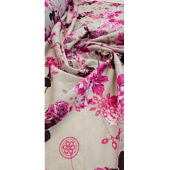 Layse Bordada Premium Estampada Pink e Kaki Coleção 2024 - Comprimento 2 m x Largura 1,38 m