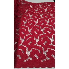 Layse Richelieu Vermelho Cereja  Flores I19  - Comprimento 2,50 m x Largura 1,30 m 