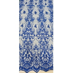 Tule Bordado com Bico Azul Royal Modelo 917C - Comprimento 0,90 cm x Largura 1,30 m 