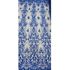Tule Bordado com Bico Azul Royal Modelo 917C - Comprimento 0,90 cm x Largura 1,30 m 
