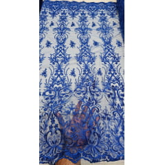 Tule Bordado com Bico Azul Royal Modelo 917C - Comprimento 0,90 cm x Largura 1,30 m 