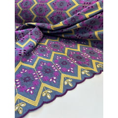 Layse Jeans Bordada Fucsia com Amarelo - Comprimento 4,,40 m x Largura 1,30 m 