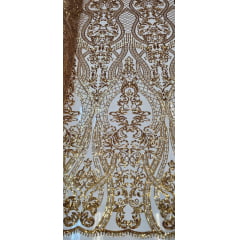 Tule Bordado com Paetês Arabescos Dourado 2589 - Comprimento 1,50 m x Largura 1,40 m 