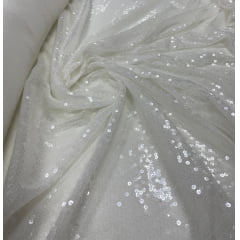 Tule Bordado Branco com Paetê Transparente - Comprimento 1 m x Largura 1,50 m 