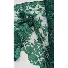 Tule Bordado com Bico Verde Folha 13  - Comprimento 0,90 cm x Largura 1,35 m