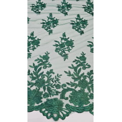 Tule Bordado com Bico Verde Folha 13  - Comprimento 0,90 cm x Largura 1,35 m