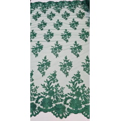 Tule Bordado com Bico Verde Folha 13  - Comprimento 0,90 cm x Largura 1,35 m
