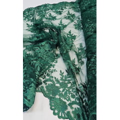 Tule Bordado com Bico Verde Folha 13  - Comprimento 0,90 cm x Largura 1,35 m