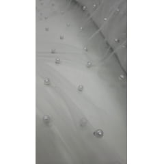 Tule Iluzione com Pérolas Branco  COM MANCHAS- Comprimento  1 m x Largura 1,60 m 