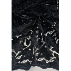 Renda Guipir Aveludada Preto Modelo 02 - Comprimento 0,60 cm x Largura 1,40 m 