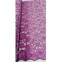 Renda Guipir Aveludada Fucsia Modelo 03 COM FALHA - Comprimento 2 m x Largura 1,40 m 
